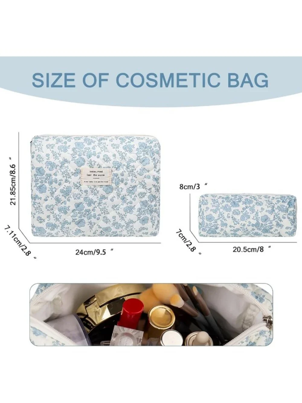 Floral Makeup Bag Set - Cute Cosmetic Organizer for Women & Girls, Travel